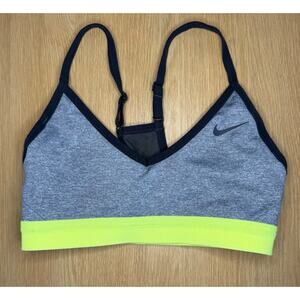 Nike Dri-Fit Sports Bra Pro Indy Strappy Sz XS Gray Neon Yellow Band Workout Gym
